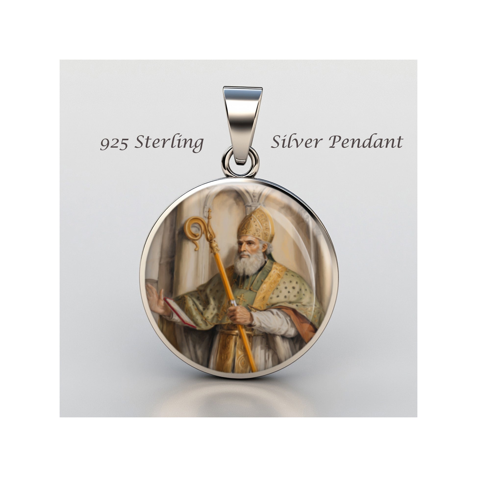 Saint Leodegar Catholic sterling silver 925 Christian Medal Patron Pendant image 0