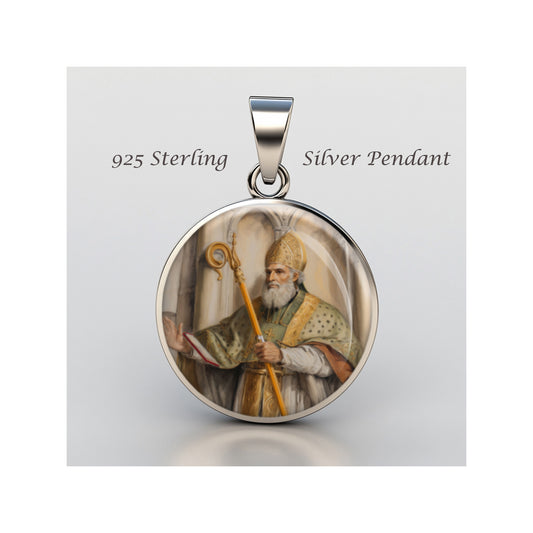 Saint Leodegar Catholic sterling silver 925 Christian Medal Patron Pendant image 0