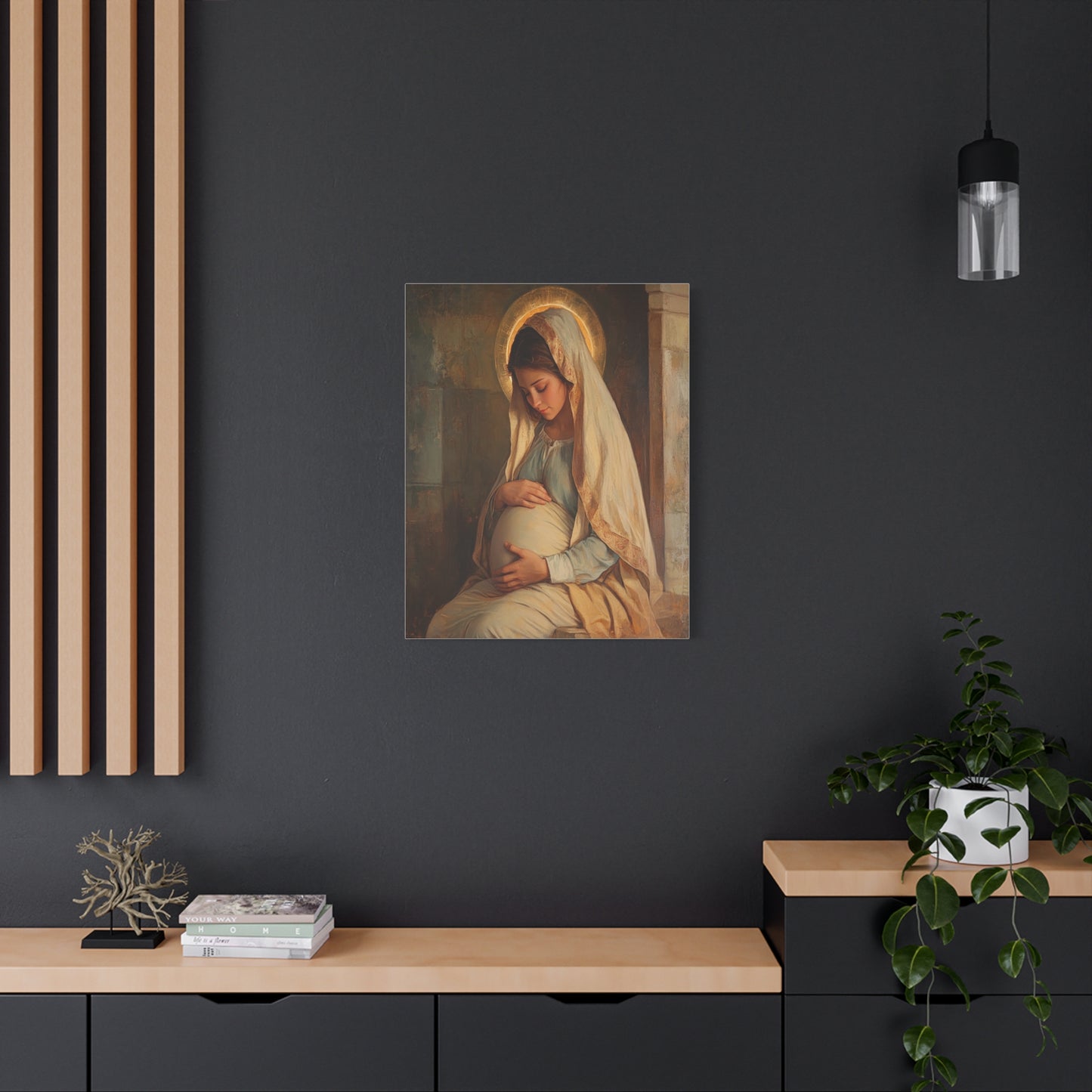 Mother Mary During Her Pregnancy Catholic Canvas Wall Art, Christian Decor