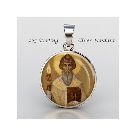 Saint Spyridon Catholic sterling silver 925 Christian Medal Patron Pendant image 0