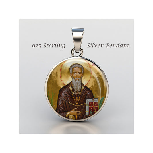 Saint Cuthbert Catholic sterling silver 925 Christian Medal Patron Pendant image 0