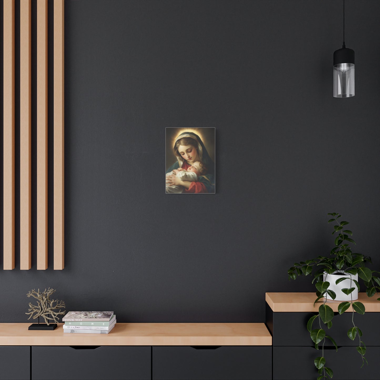 Mary and Sleeping Baby Jesus Catholic Canvas Wall Art, Christian Decor