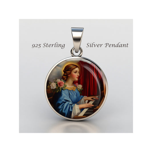 Saint Cecilia Catholic sterling silver 925 Christian Medal Patron Pendant image 0