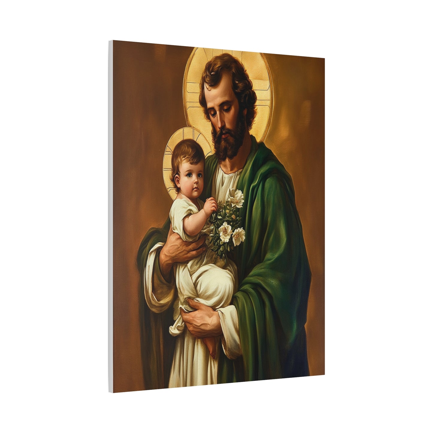 St. Joseph and Baby Jesus Catholic Canvas Wall Art, Christian Decor