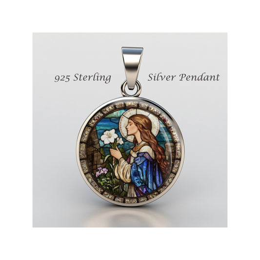 Saint Agnes Catholic sterling silver 925 Christian Medal Patron Pendant image 0