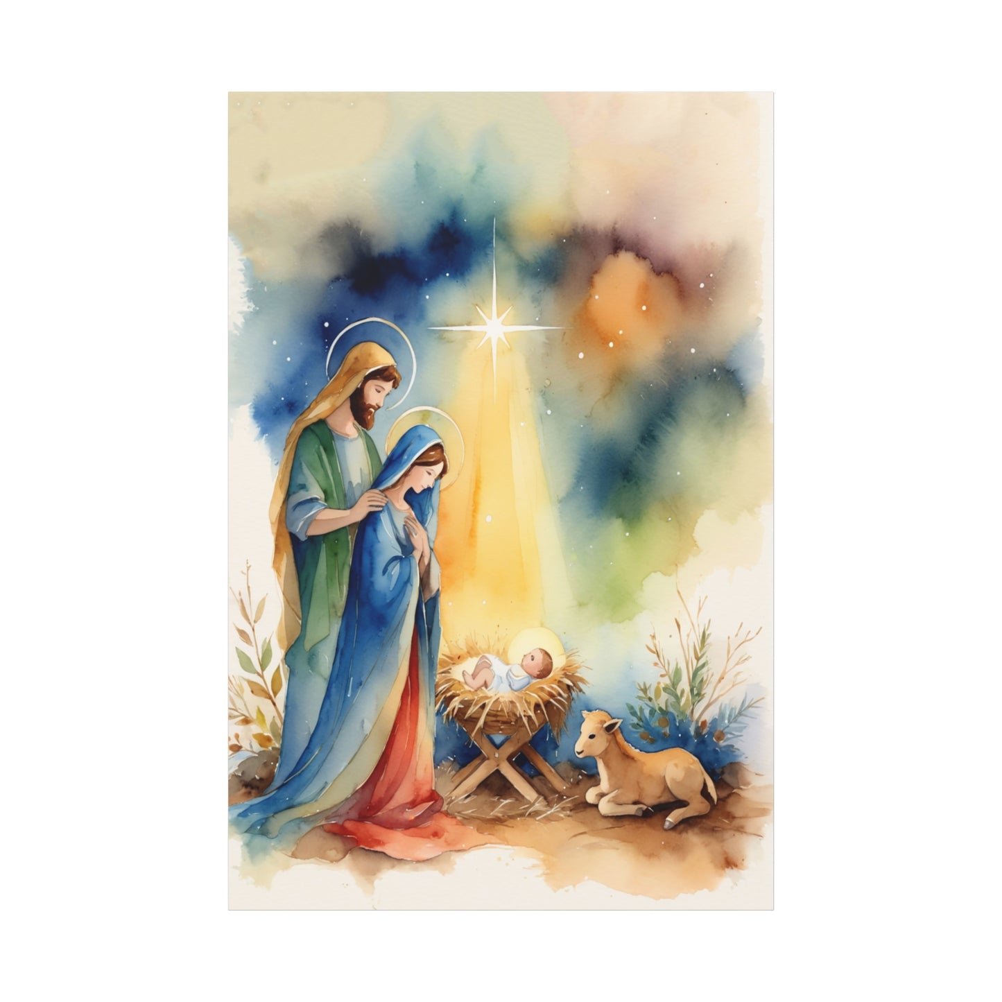 Nativity Scene Holy Family Canvas Wall Art, Christian Decor