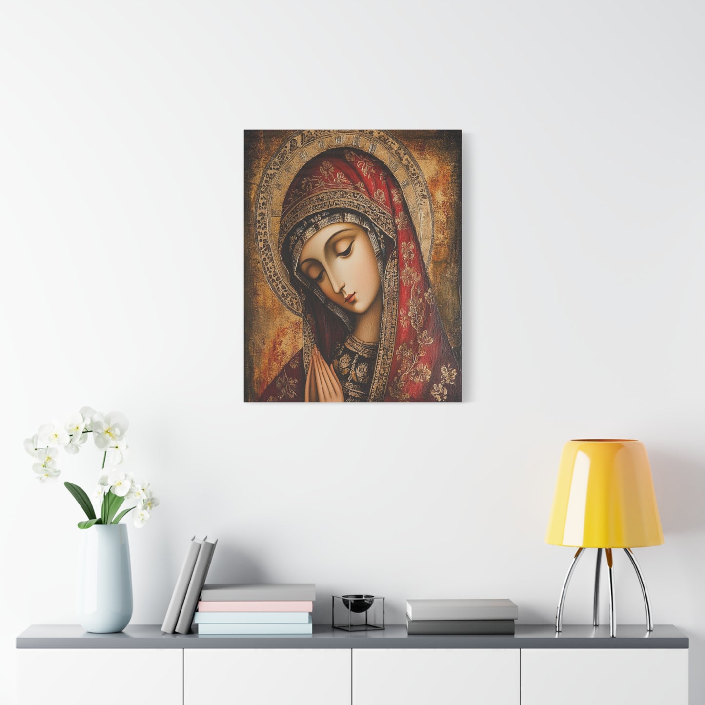 Holy Mary Icon in Byzantine Style - Canvas Wall Art, Christian Decor