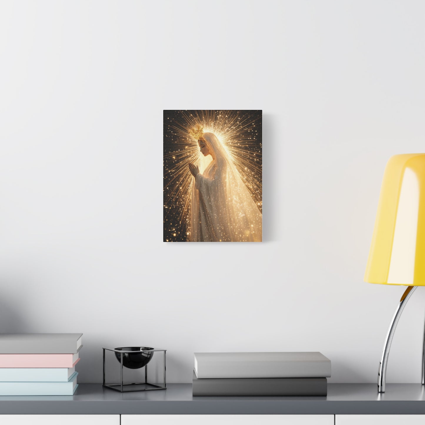 Mother Mary Starry Night Sky Catholic Canvas Wall Art, Christian Decor