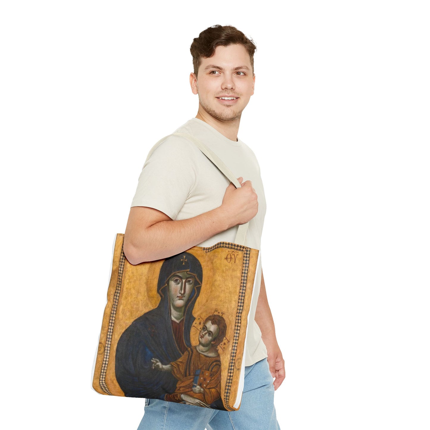 Salus Populi Romani Floral Tote Bag | Catholic Eco-Friendly Shopper | Gift for Spirituality Lovers