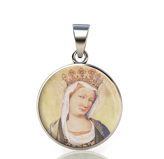 Our Lady Virgin Mary By Master Of The Bambino Vispo 925 Sterling Silver Round Pendant Christian Religious Medal Small 20mm