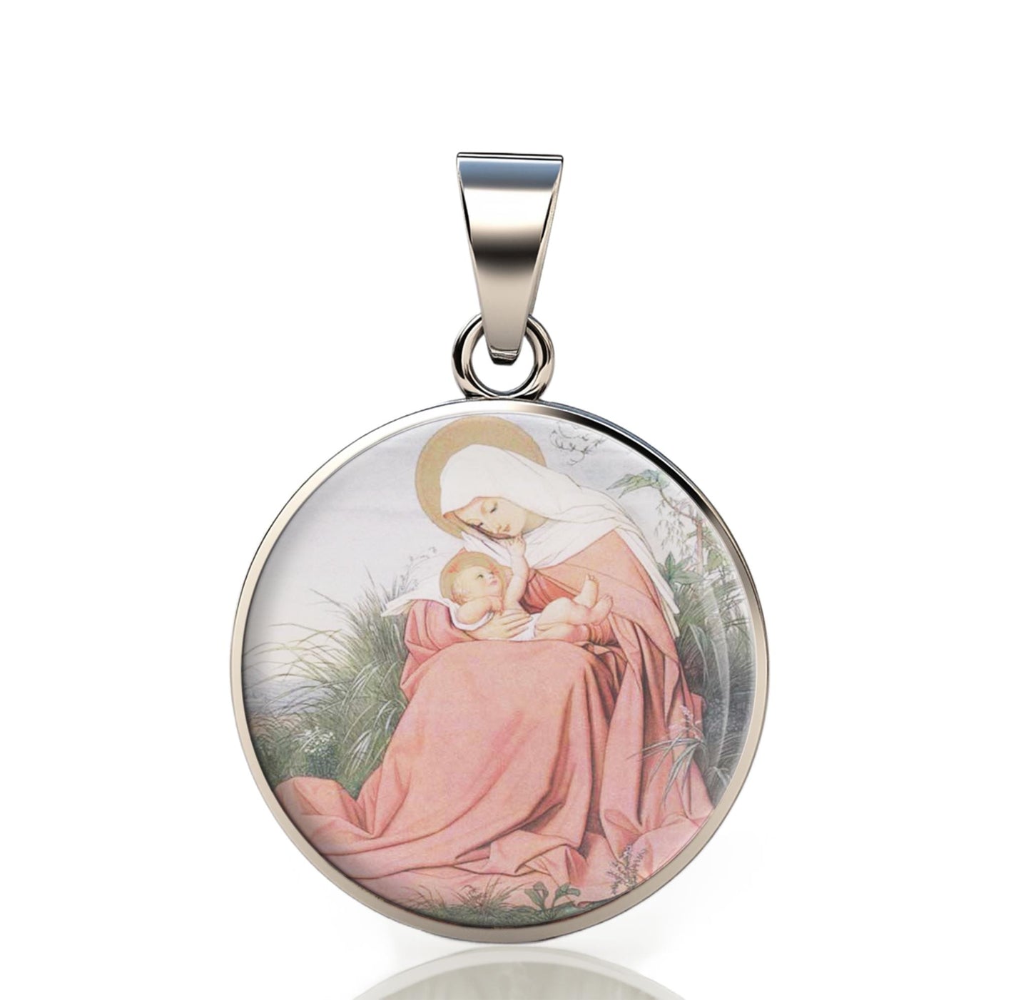 Our Lady Joy 925 Sterling Silver Round Pendant Christian Religious Medal Small 20mm
