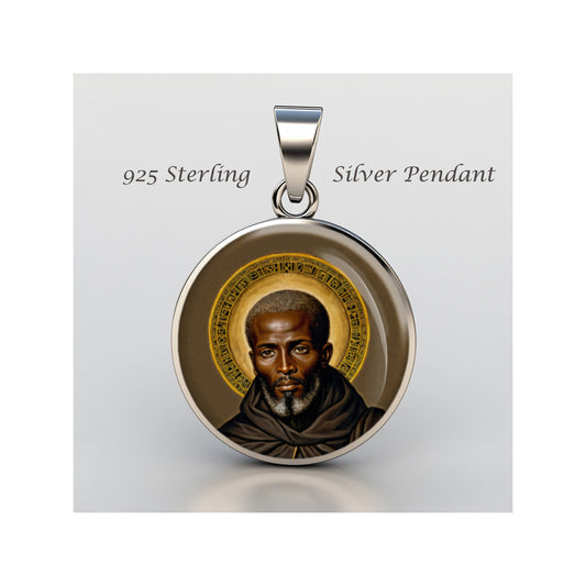 Saint Benedict The African Catholic sterling silver 925 Christian Medal Patron image 0