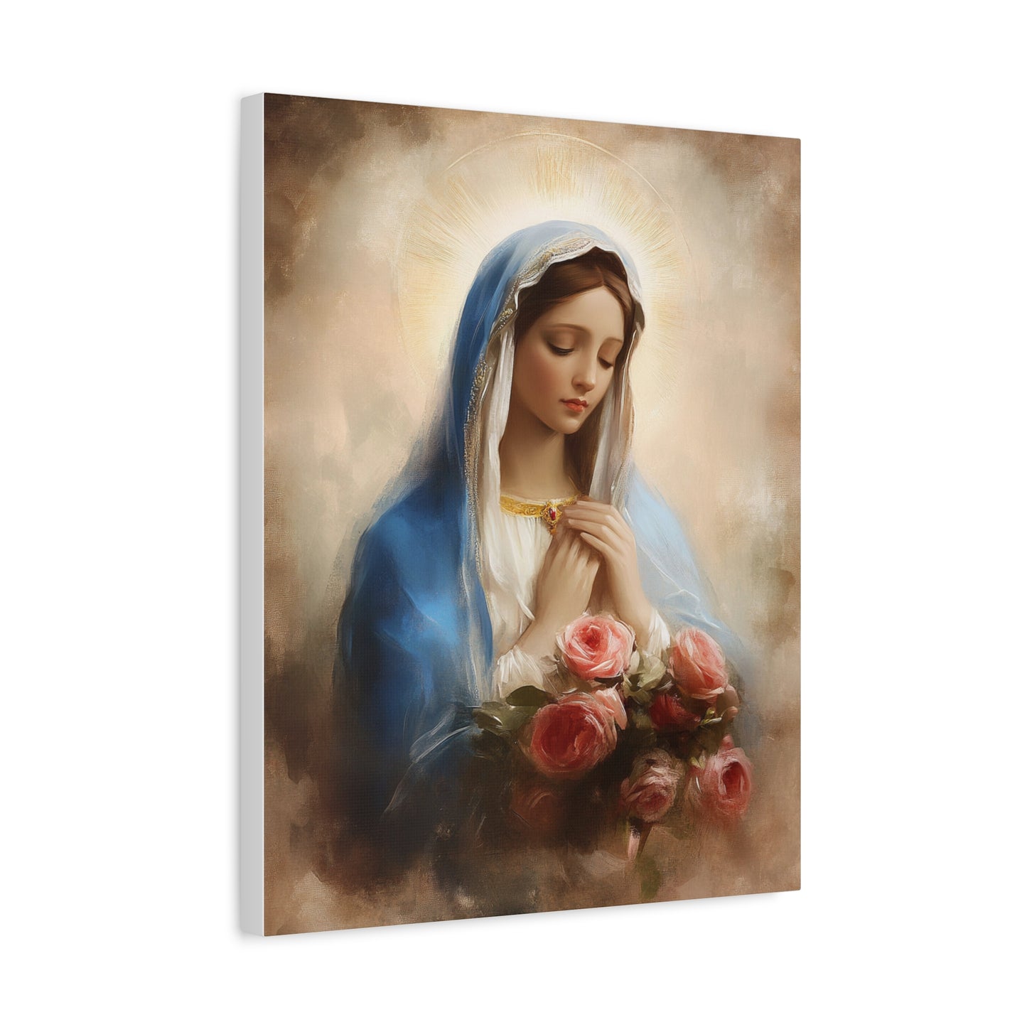 Mother Mary with Roses Catholic Canvas Wall Art, Christian Decor