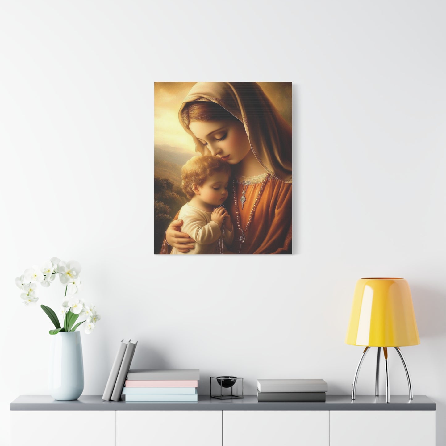 Mother Mary and Baby Jesus Catholic Canvas Wall Art, Christian Decor