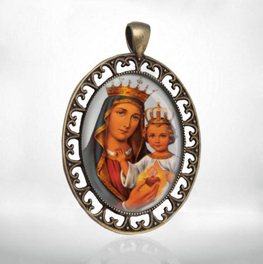 Our Lady of the Blessed Heart Medal Immaculate Heart Mary and Baby Jesus Bronze Pendant