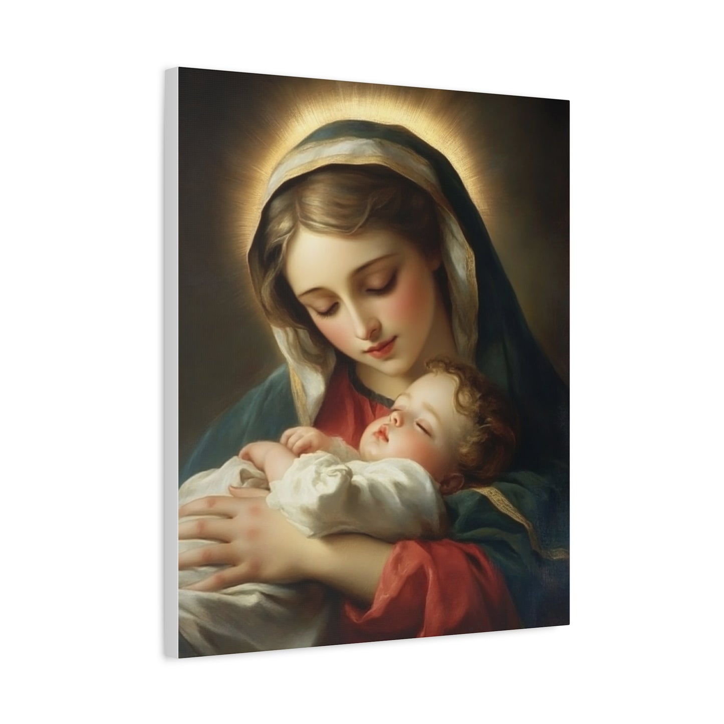 Mary and Sleeping Baby Jesus Catholic Canvas Wall Art, Christian Decor