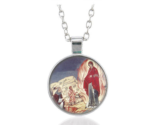 Appearance Mother of God at Pochaev Orthodox Necklace Round Pendant