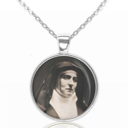 St Edith Stein Teresa Benedicta of the Cross Catholic Necklace Black and White Medal Pendant
