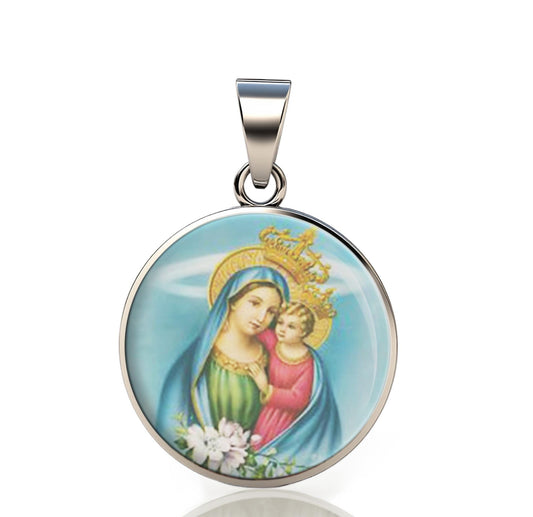 Our Lady Consolation 925 Sterling Silver Round Pendant Christian Religious Medal Small 20mm