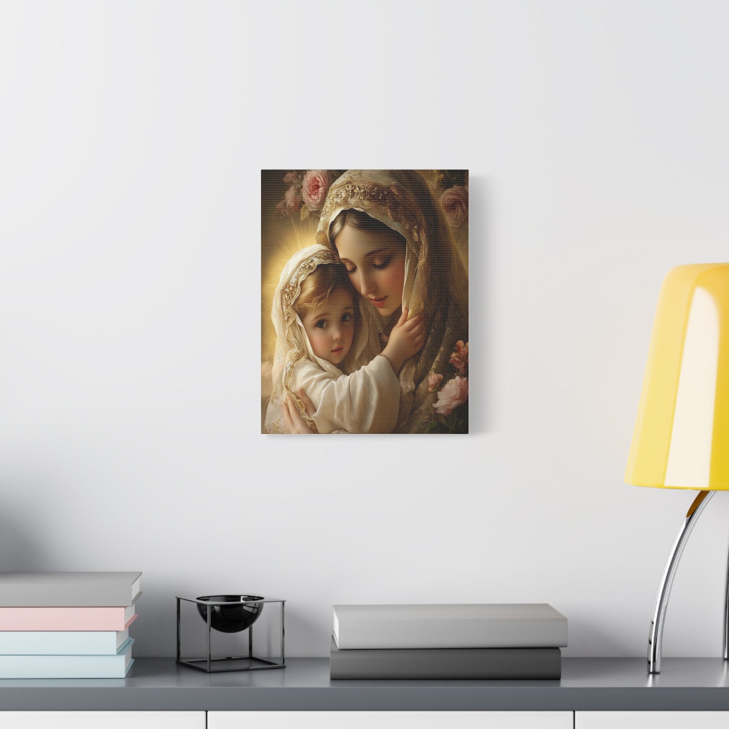 Mother Mary with Jesus Catholic Canvas Wall Art, Christian Decor