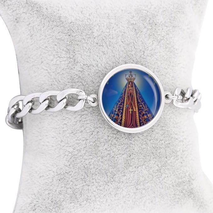 Our Lady Aparecida Mary Curb Bracelet Gold or Silver tone Religious Jewelry Simple Chain