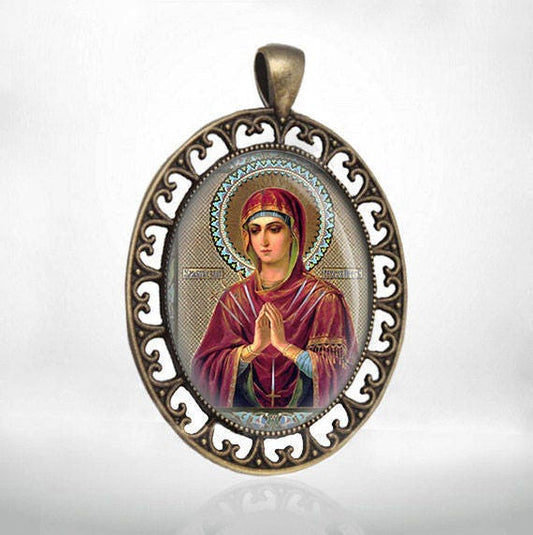 Virgin Mary Holy Mother Medal Bronze Tone Christian Orthodox Icon NEW