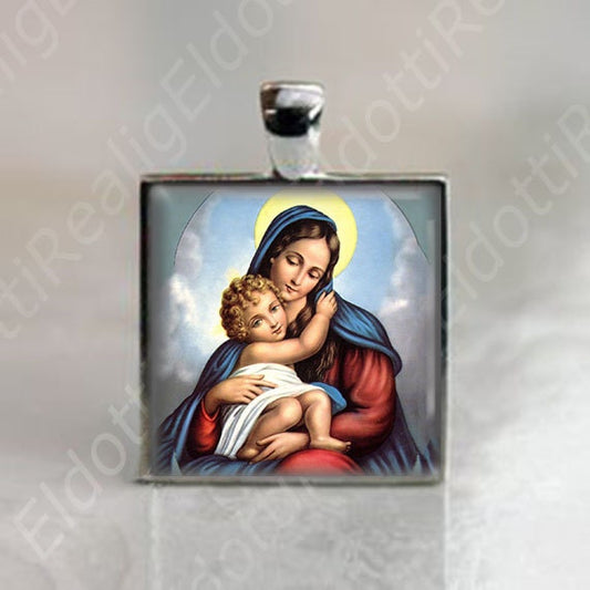 Blessed Virgin Mother Mary And Child Jesus Catholic Medal Pendant / Charm Cabochon