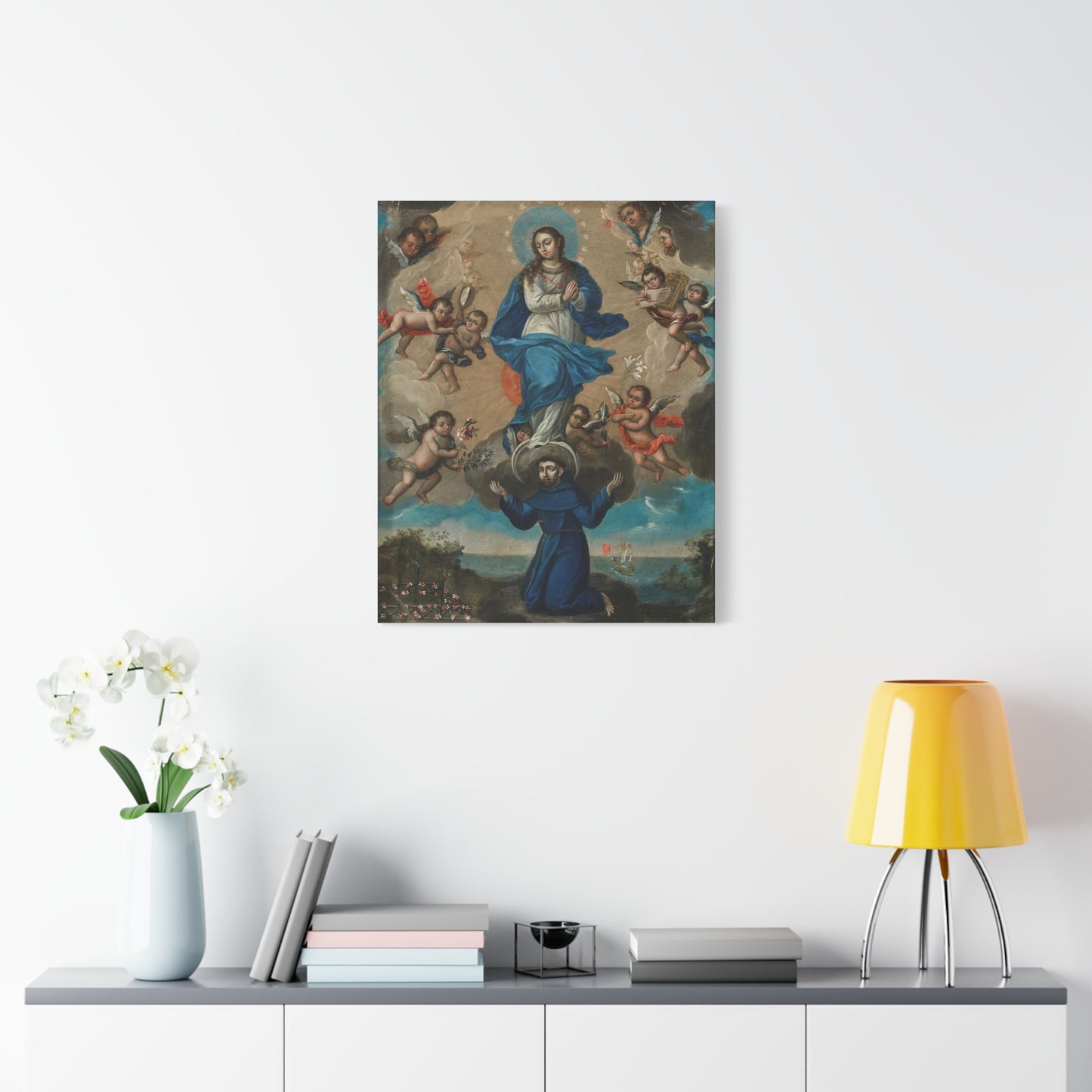 Immaculate Conception with Saint Francis and Angels Catholic HQ Print on Canvas Ready To Hang - Virgin Mary Canvas