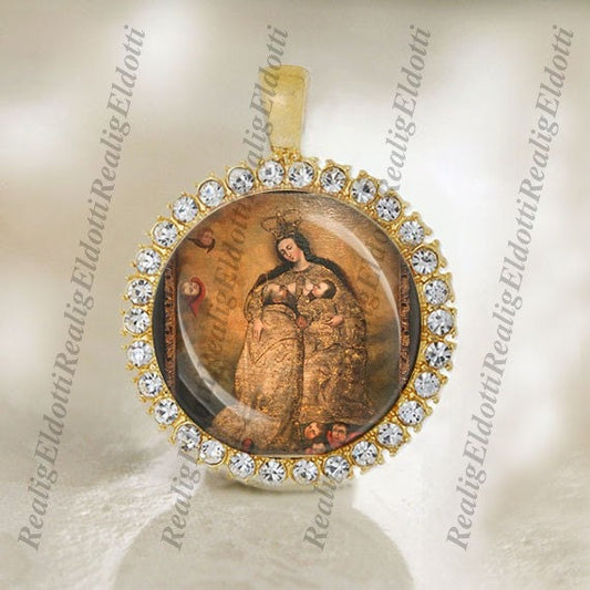 Virgin de la Leche w Christ Child, St Bernard Clairvaux Catholic Gold Tone Medal