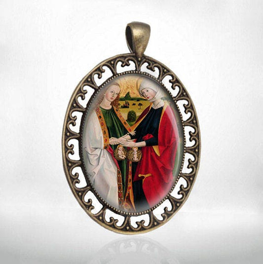 Pregnant Mary Visiting Cousin Elizabeth  Catholic Medal Pendant Jewelry