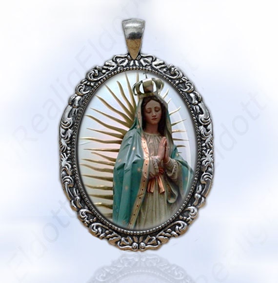 Our Lady of Guadalupe - Religious Catholic Medal Pendant Silver Tone Oval Large