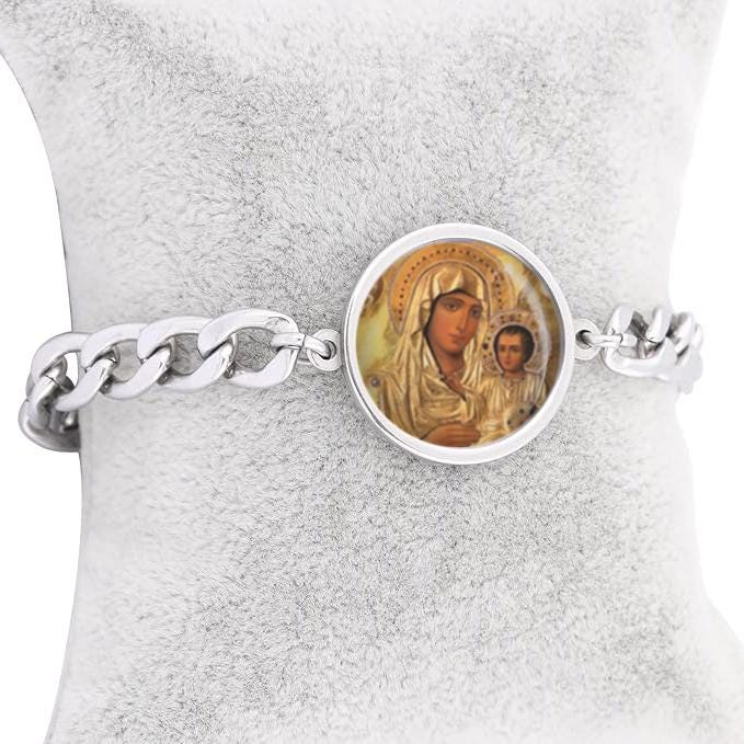 Our Lady Jerusalem Curb Bracelet Gold or Silver tone Religious Jewelry Simple Chain