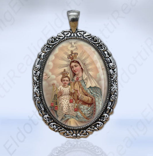 Our Lady of Mount Carmel Catholic Dove Ghost Christian Medal Pendant  Religious Jewelry