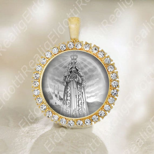 The Virgin of the Valley Catholic Medal Black and White Mary del Valle Pendant.