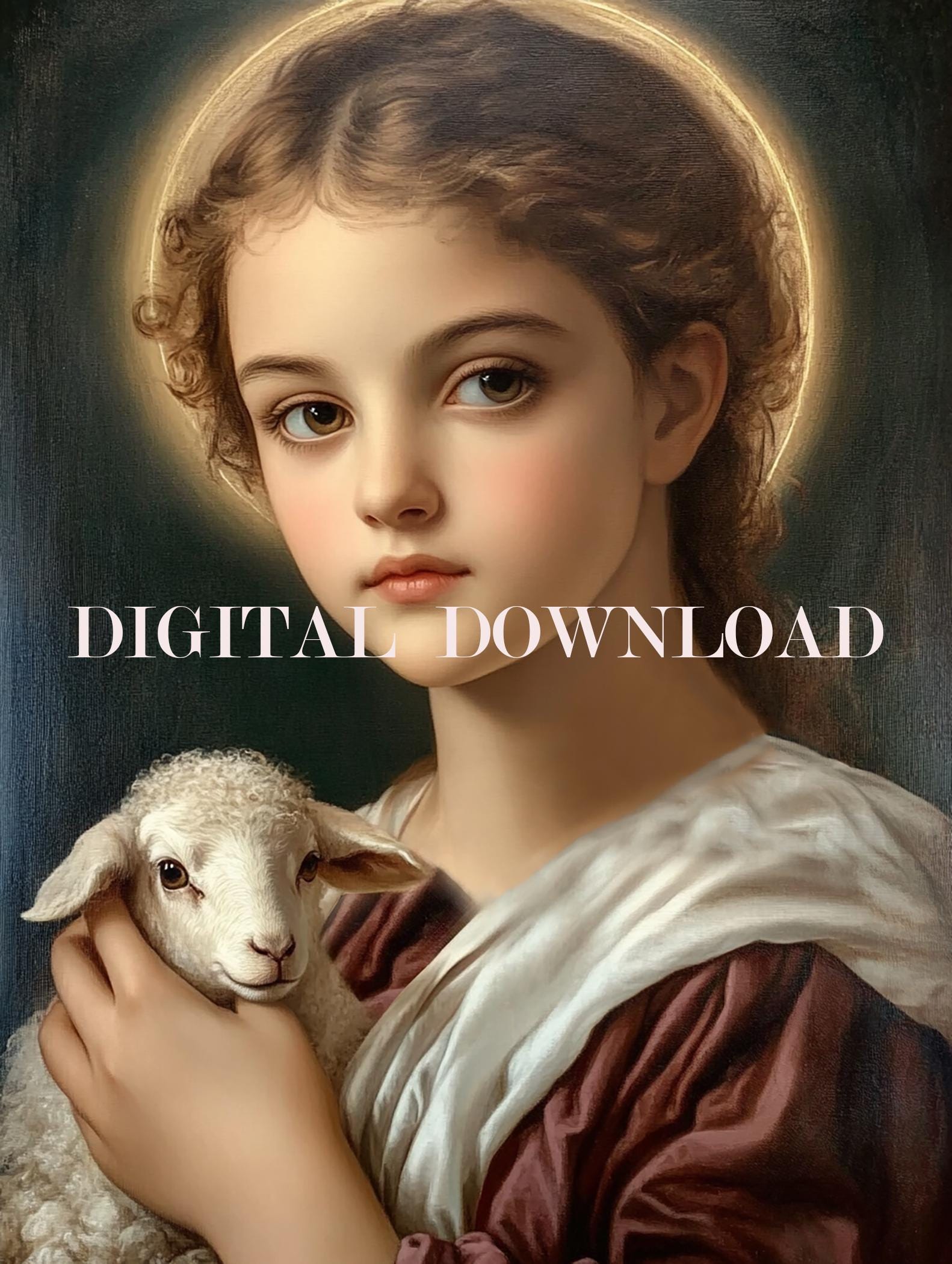 Child St. Agnes Digital Image Oil Painting Catholic Print image 0