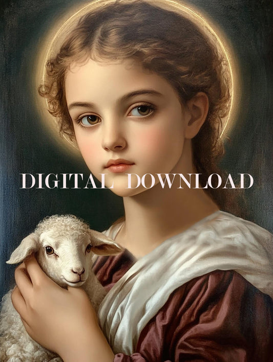 Child St. Agnes Digital Image Oil Painting Catholic Print image 0