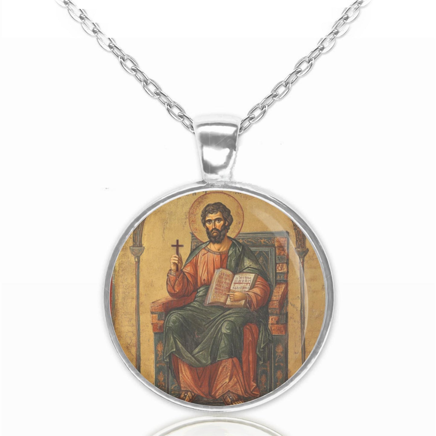 Saint Mark Medal Necklace Round Pendant Silver / Bronze
