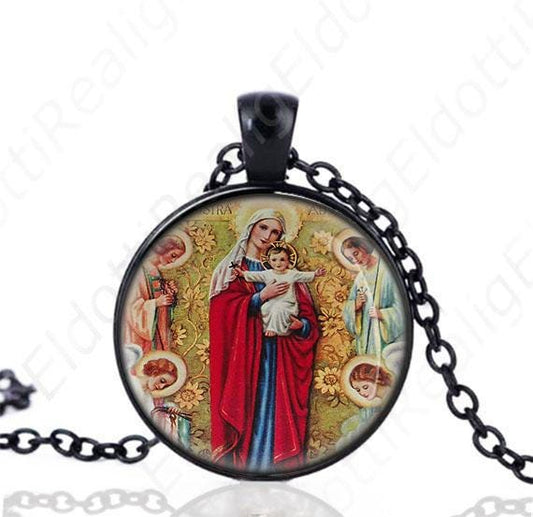 Our Lady of Atonement Black Necklace Catholic Blessed Virgin Mary Medal Pendant Chain