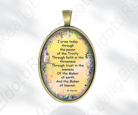 I arise today through the power Prayer of St. Patrick Christian Catholic Medal Oval Pendant