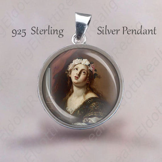 St. Cecilia Religious Christian Pendant.  Sterling Silver 925 Pendant 20mm. Musicians Saint Silver Medal Necklace