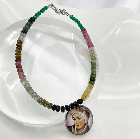 Our Lady La Salette Catholic Multi Tourmaline Bracelet - Virgin Mary Christian Jewelry