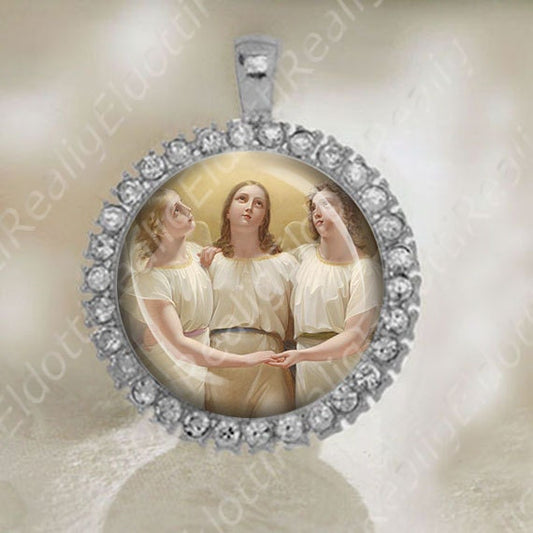 Three Guardian Angels by Franz Kadlik Medal Pendant Catholic Religious Jewelry