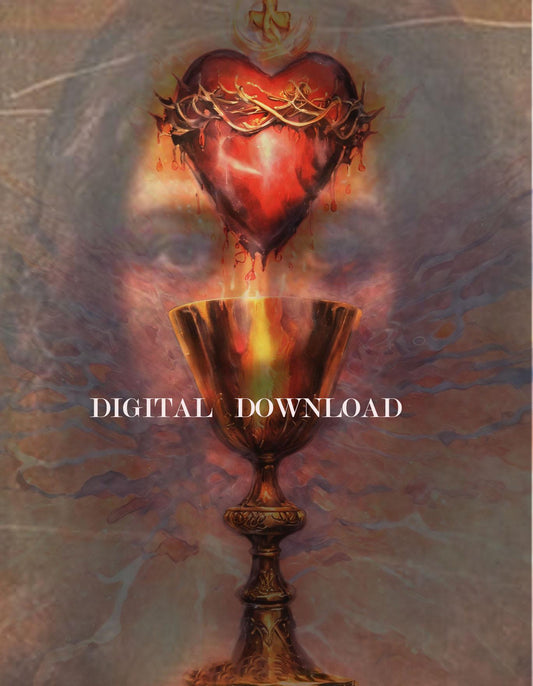 Jesus Shroud Holy Face The Most Precious Blood Sacred Heart Print Art Digital image 0