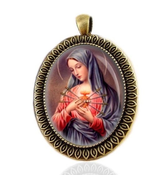 Our Lady of Sorrows Virgin Mary Medal Catholic Bronze Tone Christian Jewelry