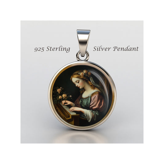Saint Cecilia Catholic sterling silver 925 Christian Medal Patron Pendant image 0