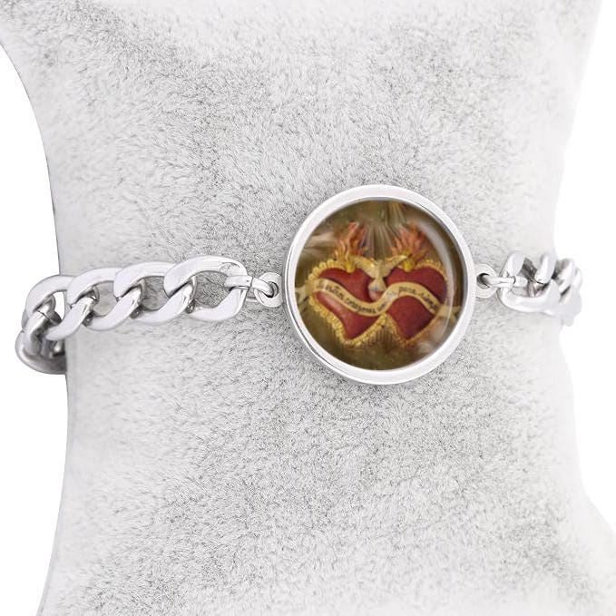 Sacred Heart Curb Bracelet Gold or Silver tone Religious Jewelry Simple Chain