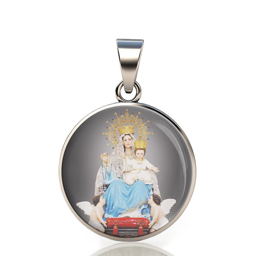 Our Lady Arabia Catholic Mary 925 Sterling Silver Round Pendant Christian Religious Medal Small 20mm