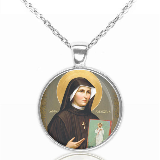 St Faustina Kowalska Medal Necklace Saint  of the Blessed Sacrament Pendant