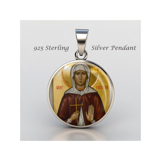 Saint Christina Religious Devotional sterling silver 925 Christian Medal Patron Pendant