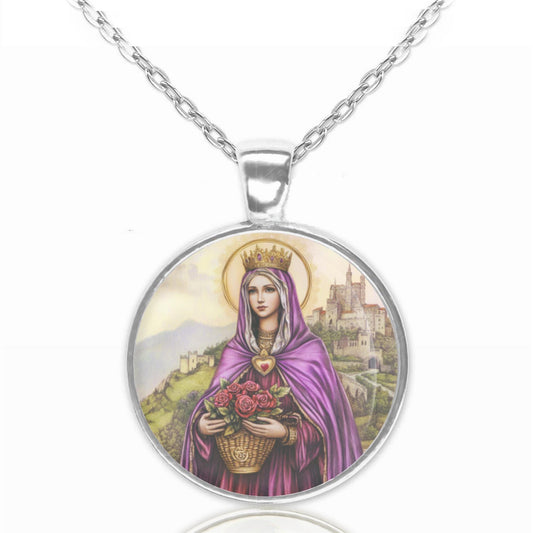 St. Elizabeth of Hungary Religious Necklace Medal Round Pendant Jewelry
